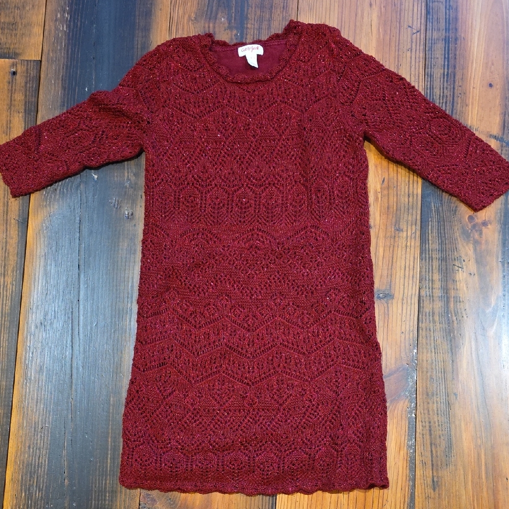 Cat & Jack Glittery Red Knit Sweater Dress  Girls Size 10
